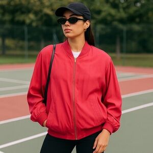 Vintage Daniel Hechter Luxe Silk Bomber Jacket M Raspberry Pink